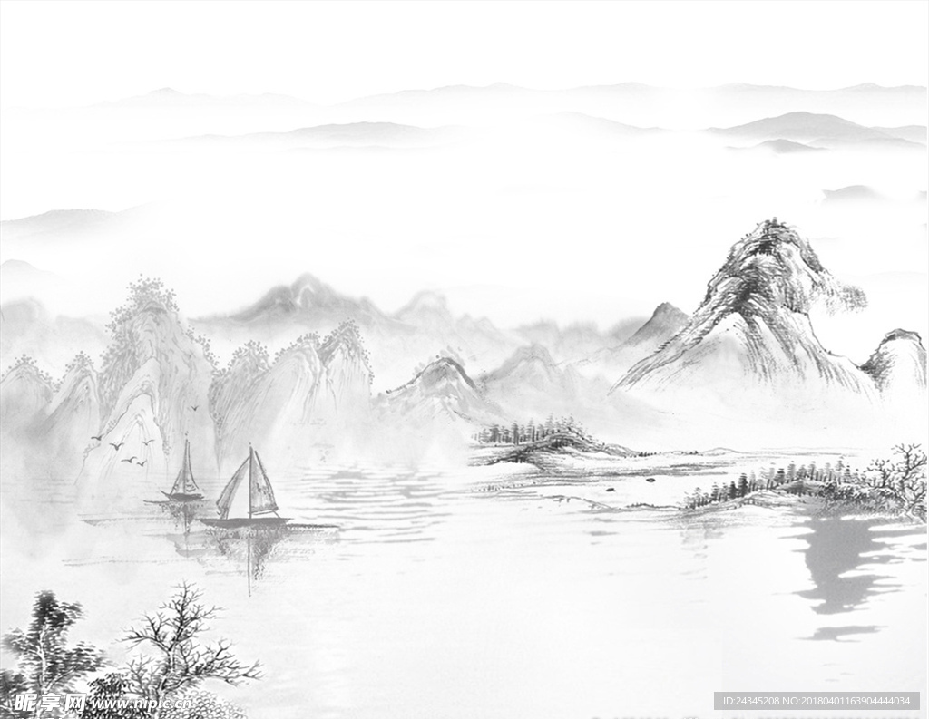 水墨古风山水画