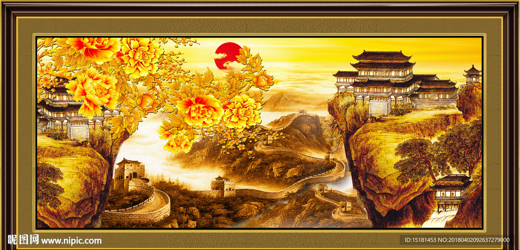 旭日东升 牡丹