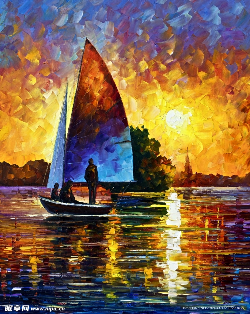 彩色油画海面街景