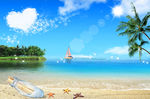 海滩漂流瓶风景PSD素材