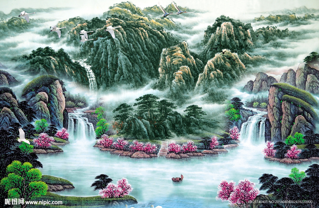 国画山水背景墙