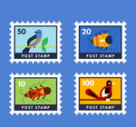 创意鸟和昆虫邮票矢量素材