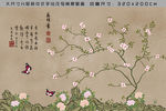 大型分层禅意手绘花鸟壁画