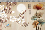 大型分层玉兰花鸟背景壁画