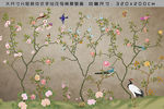 大型分层禅意工笔花鸟背景壁画