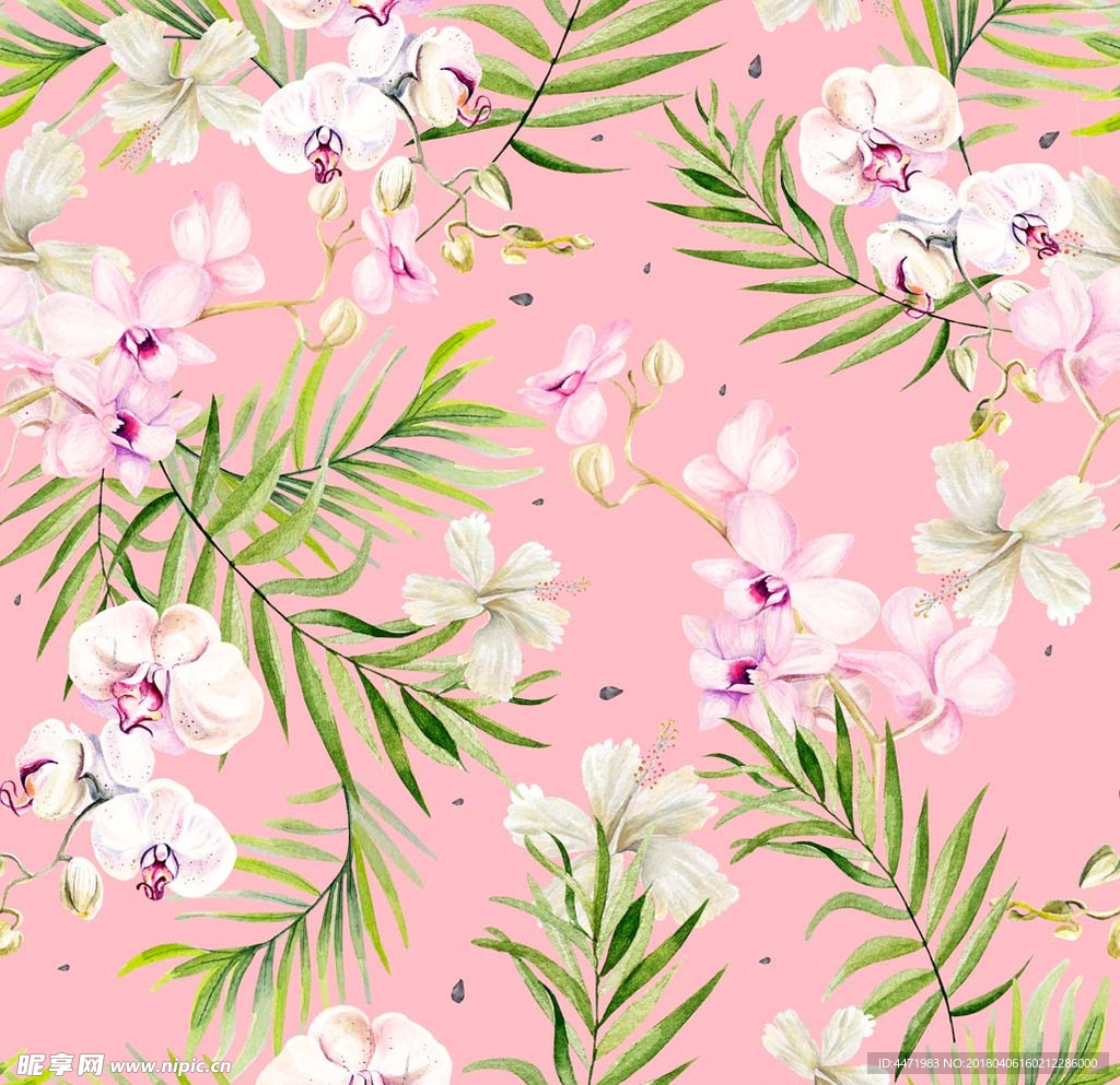 热带绿植物叶子花卉背景图案