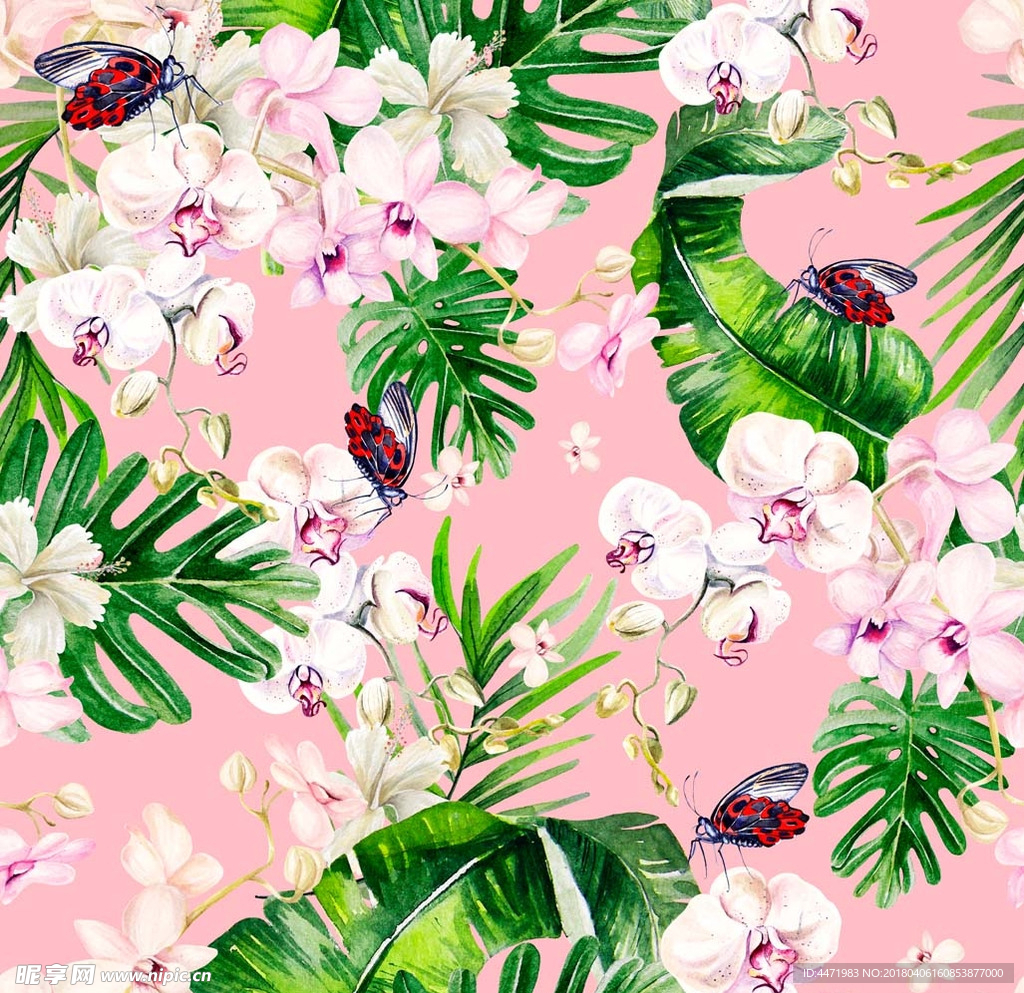 热带绿植物叶子花卉背景图案