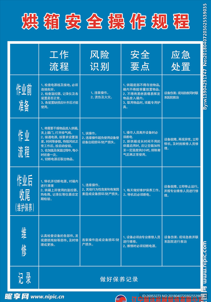 烘箱安全操作规程 竖版