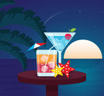 创意沙滩餐桌上的鸡尾酒矢量图