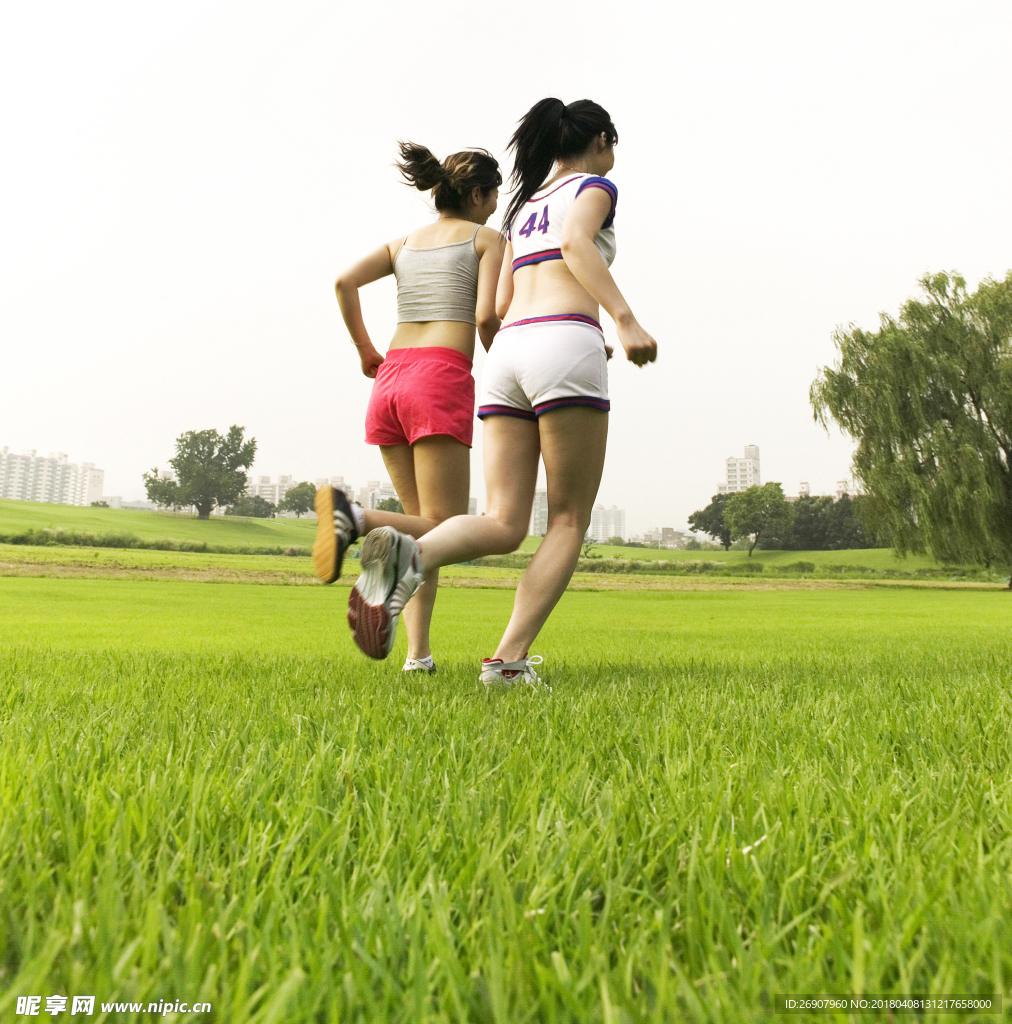 草地 跑步 晨跑 运动 女士