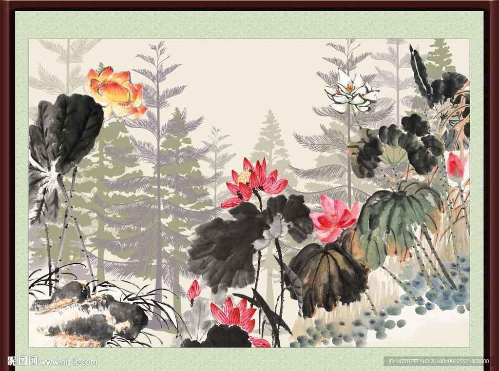 荷花国画