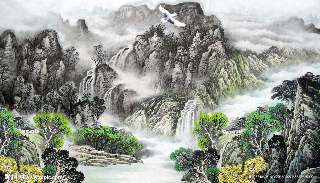 国画山水背景墙