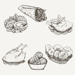 矢量黑白线稿快餐食物
