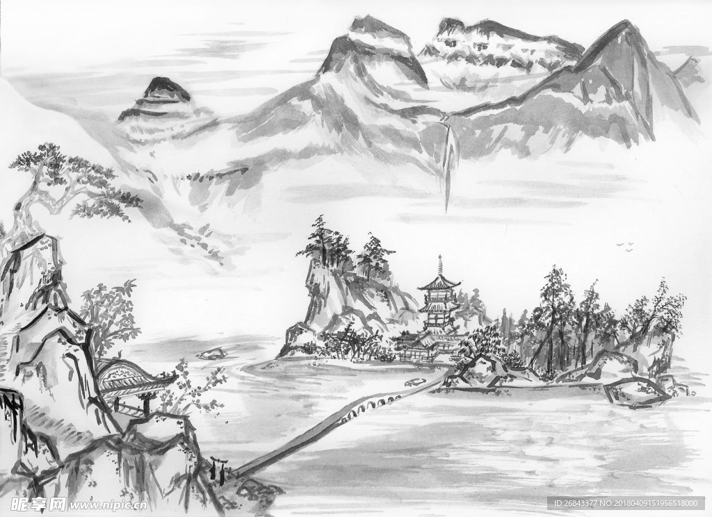 水墨山水风景图