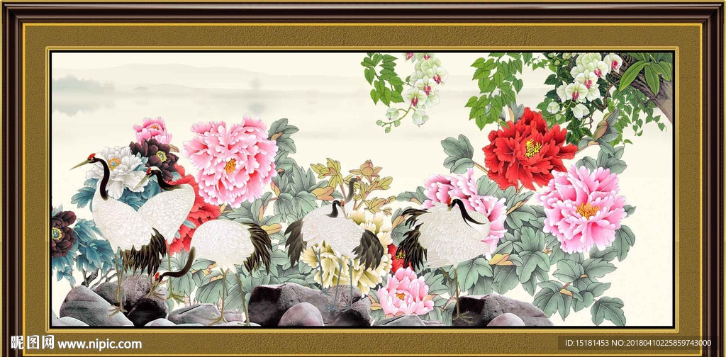 仙鹤花开富贵