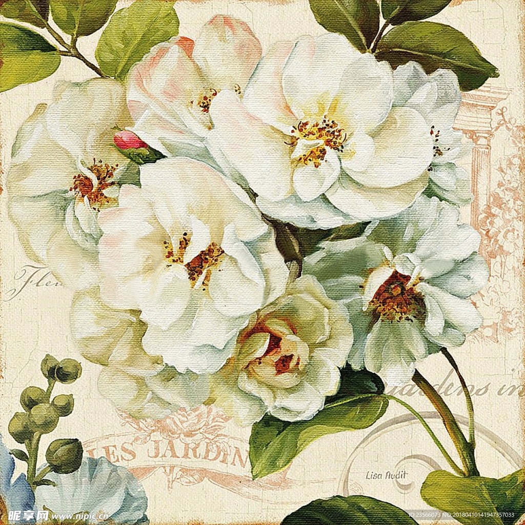 欧式复古植物花鸟画花瓶