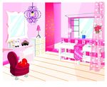 卡通少女粉嫩房间装饰插画