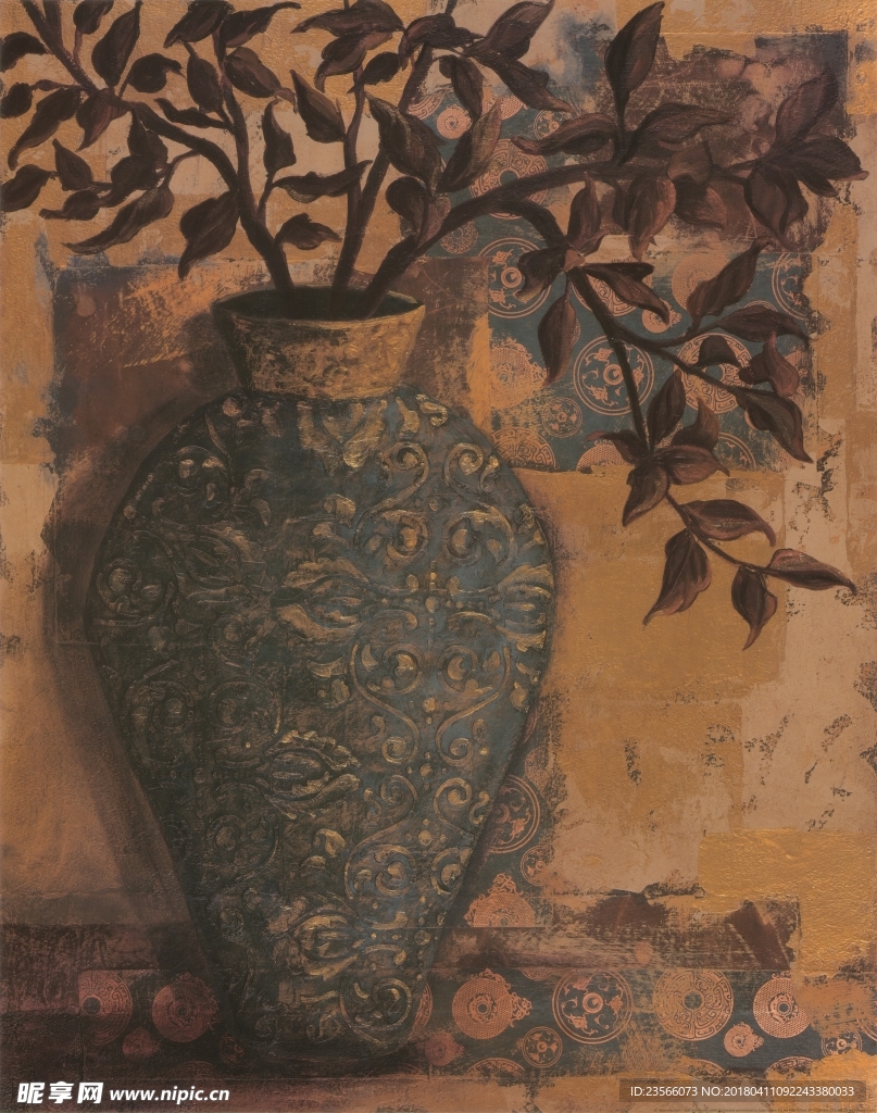 复古静物花瓶画