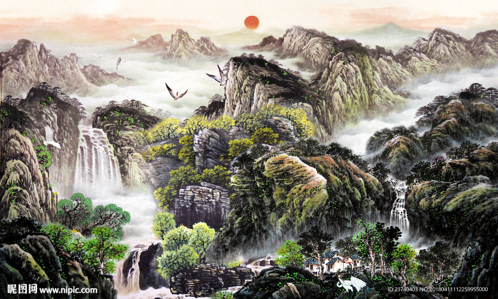 国画山水背景墙