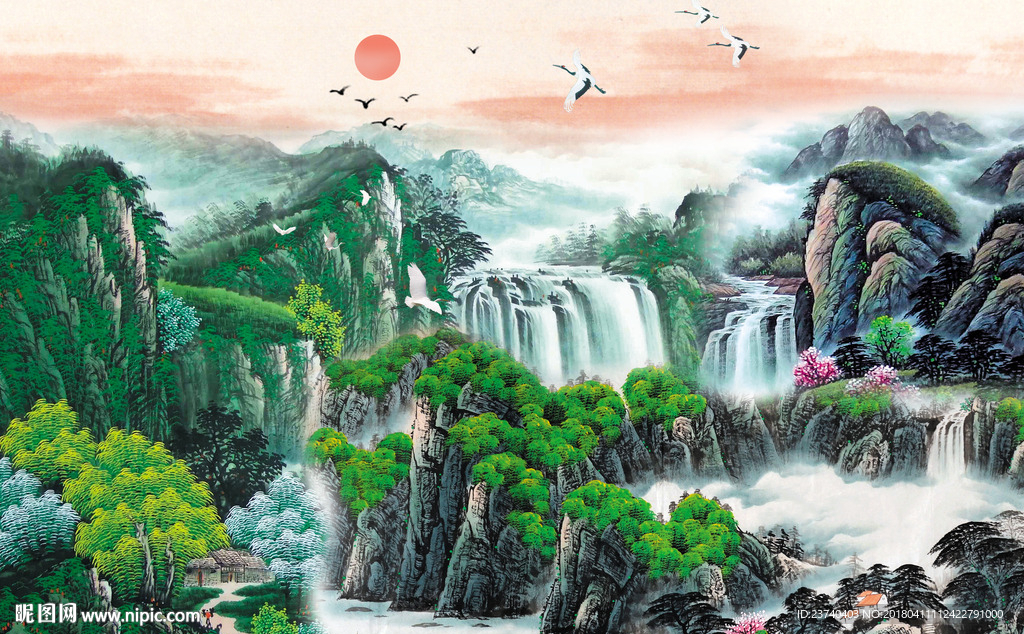 山水国画背景墙