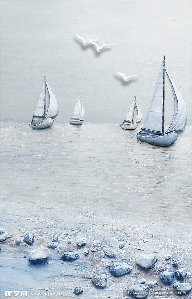 淡色立体湖面风景