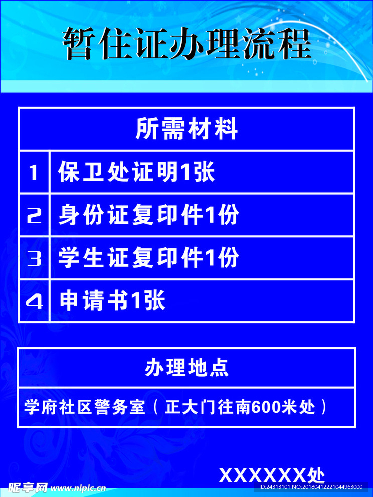 暂住证办理流程展板