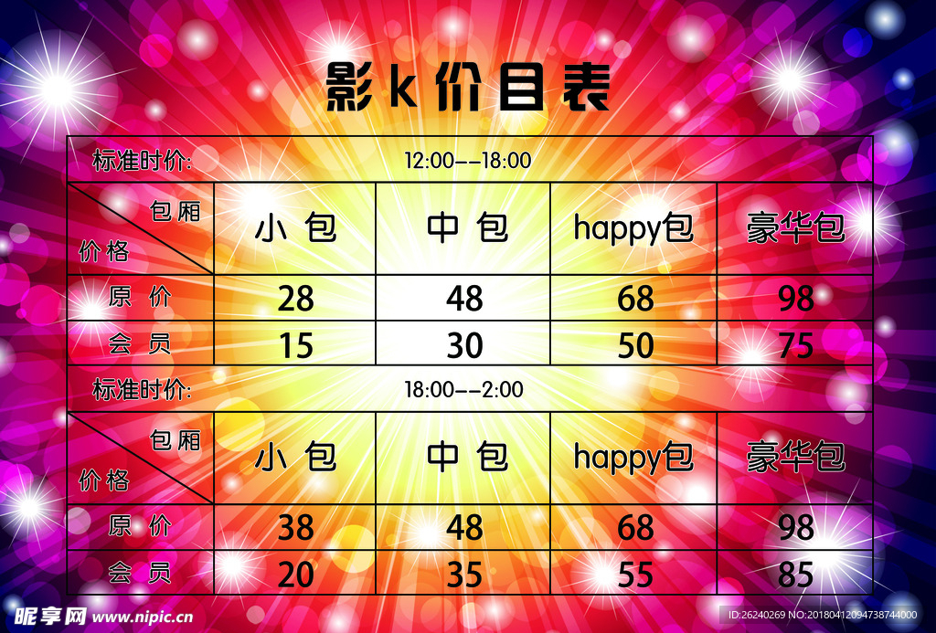 ktv价格表