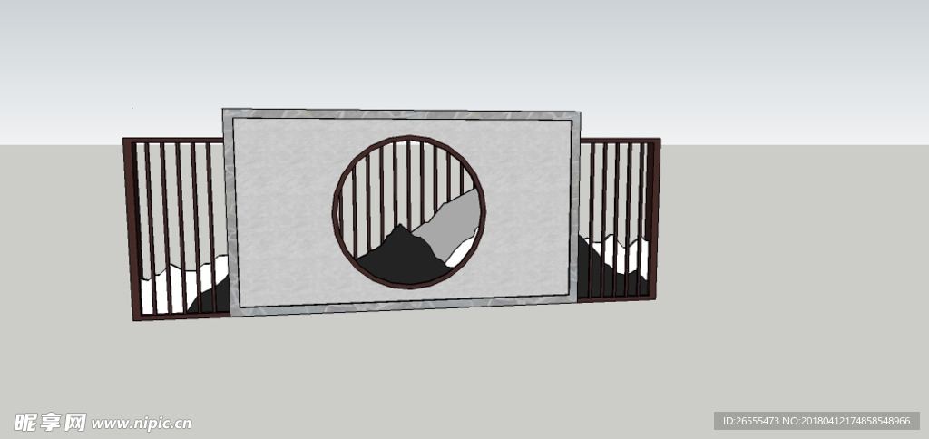 新中式景墙su模型