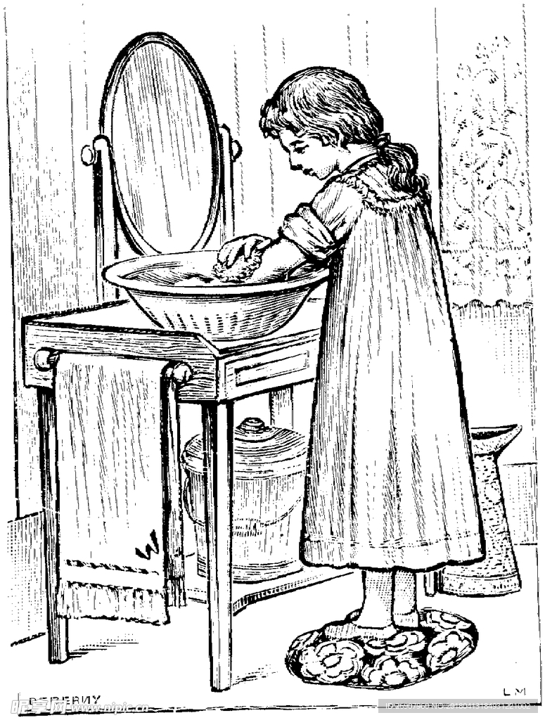 版画系列  插画 洗漱