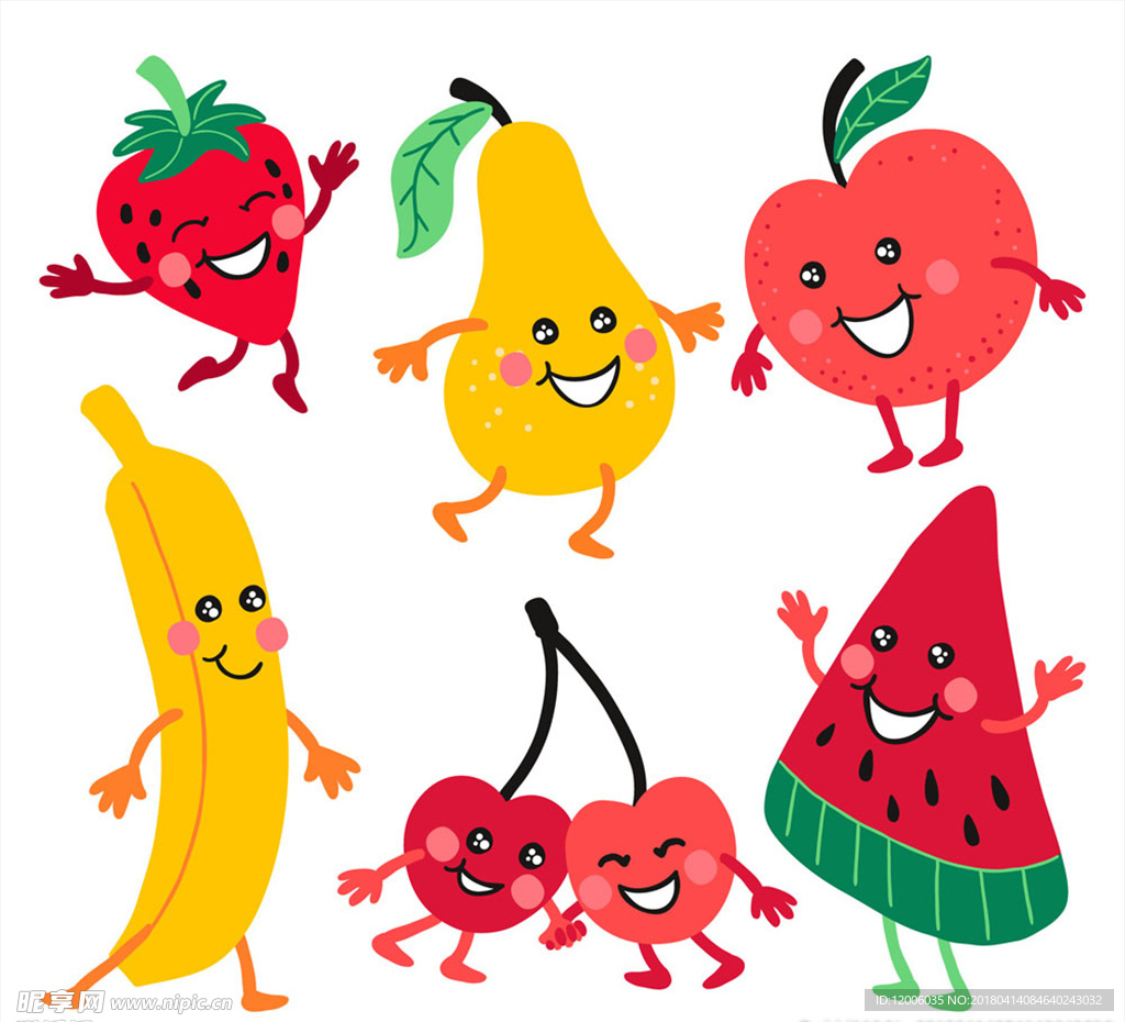6款卡通笑脸水果矢量素材