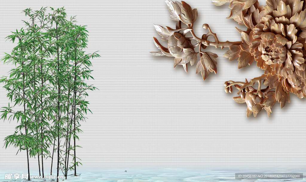 3D牡丹竹子素材图片