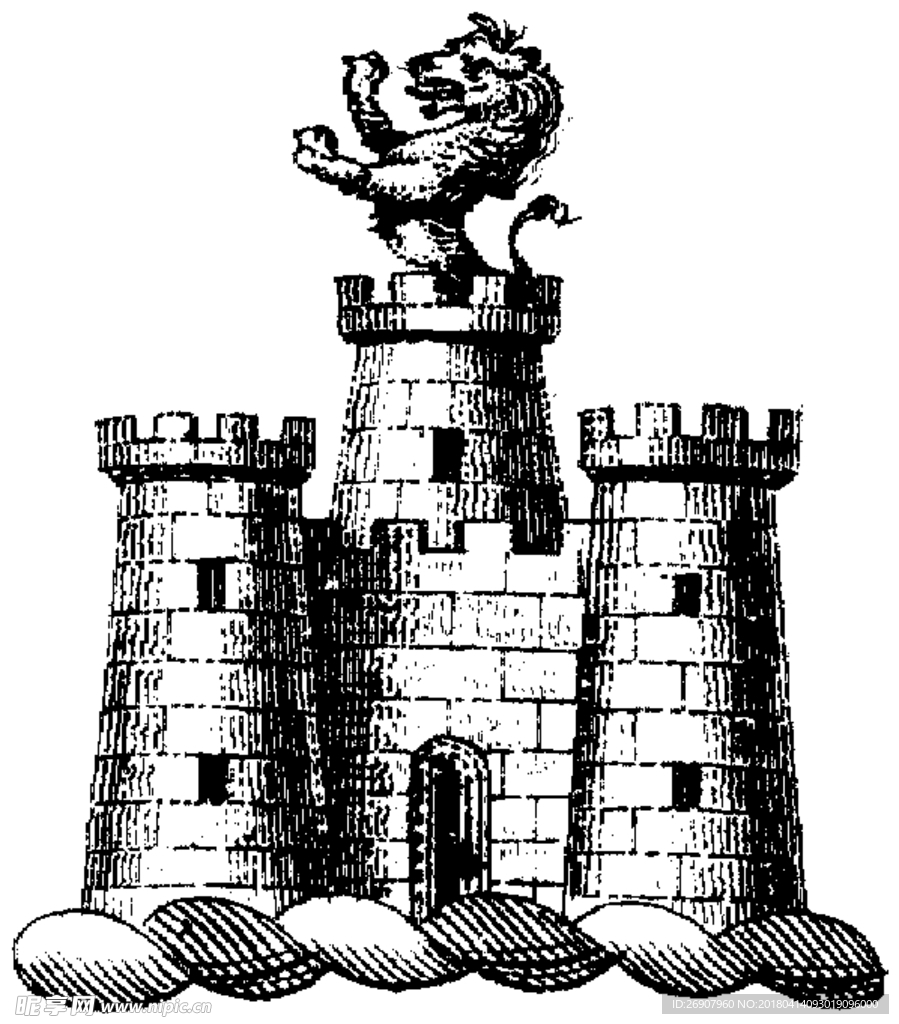 版画  插图  城堡 狮子