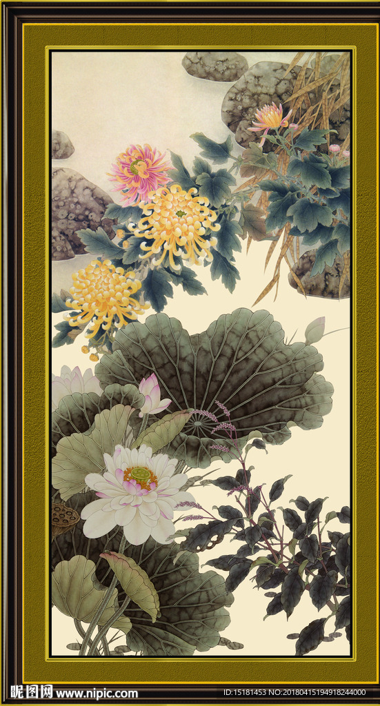 荷花竖幅图