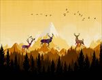北欧小清新卡通水彩森林麋鹿图案