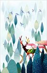 北欧小清新森林麋鹿画