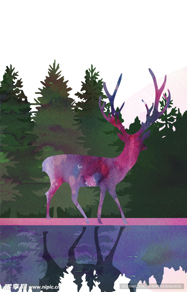 北欧小清新森林麋鹿画