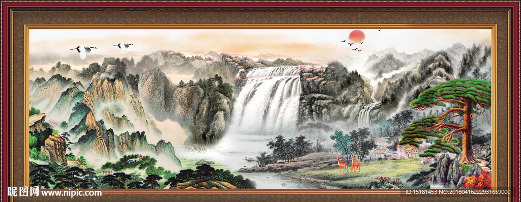 山水国画迎客松