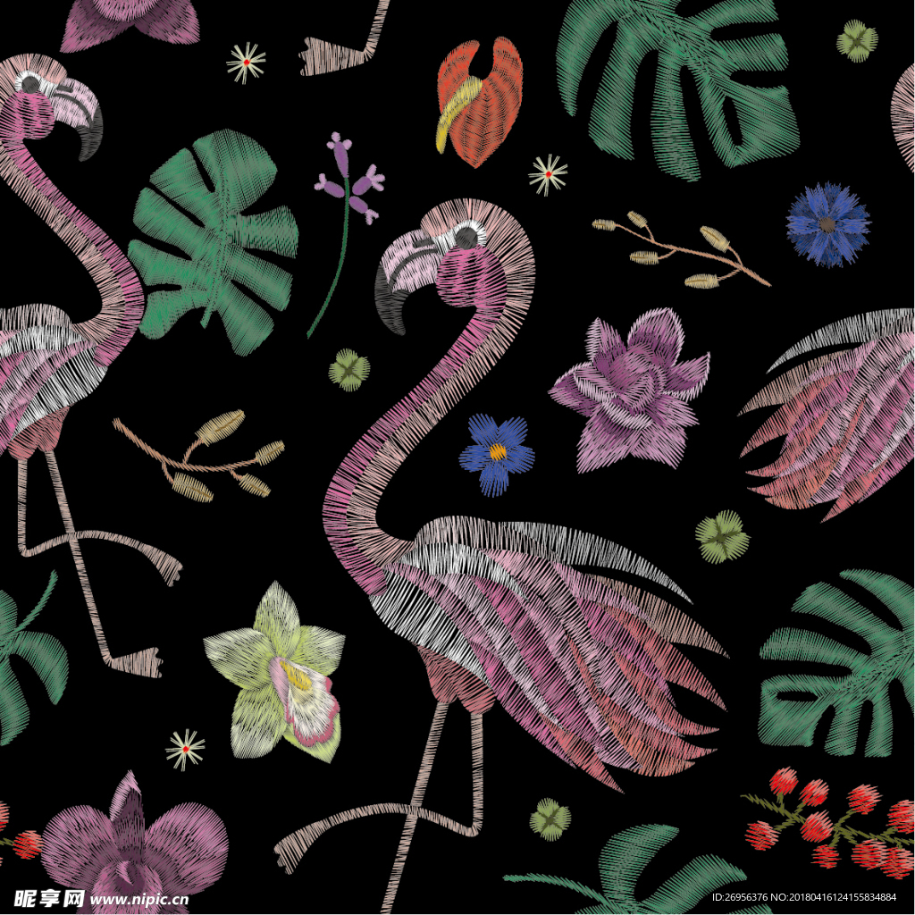 满身图案 动物 花卉 火烈鸟