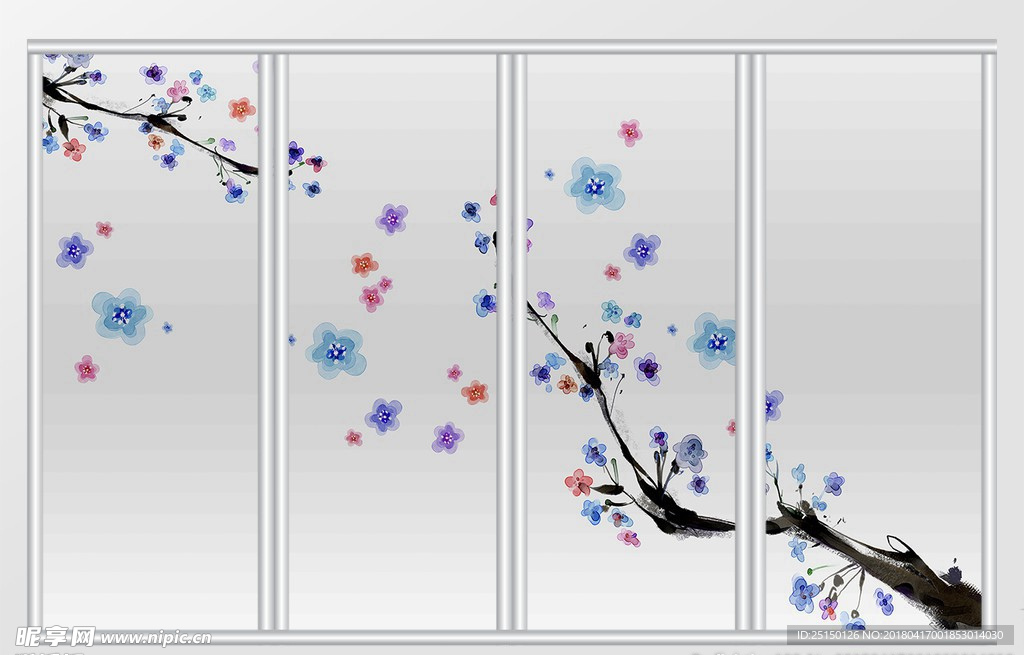 现代简约水墨花卉背景移门