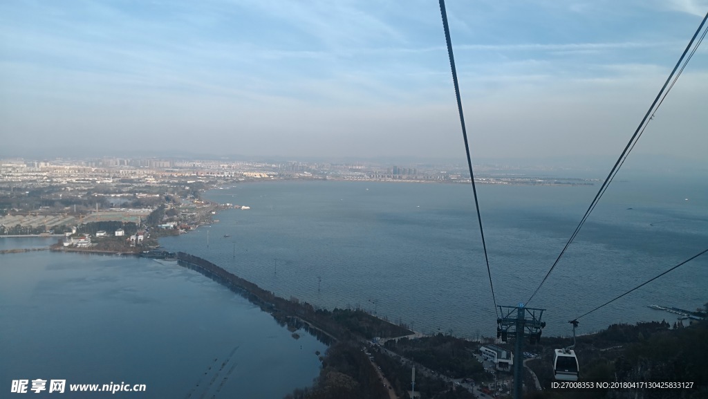 蓝色 水 水面 大 滇池 俯视