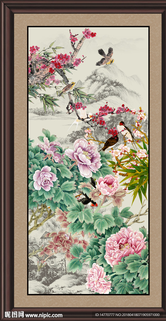 国画花鸟牡丹