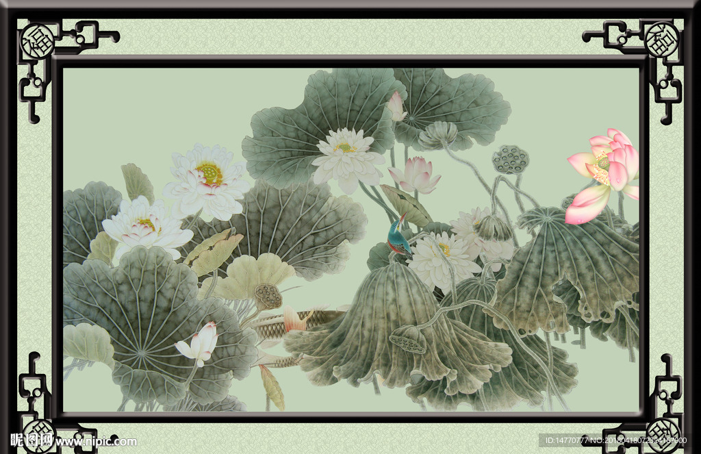荷花壁画