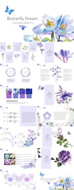 紫色系水彩手绘花朵ppt模板