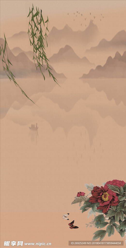 复古山水背景图