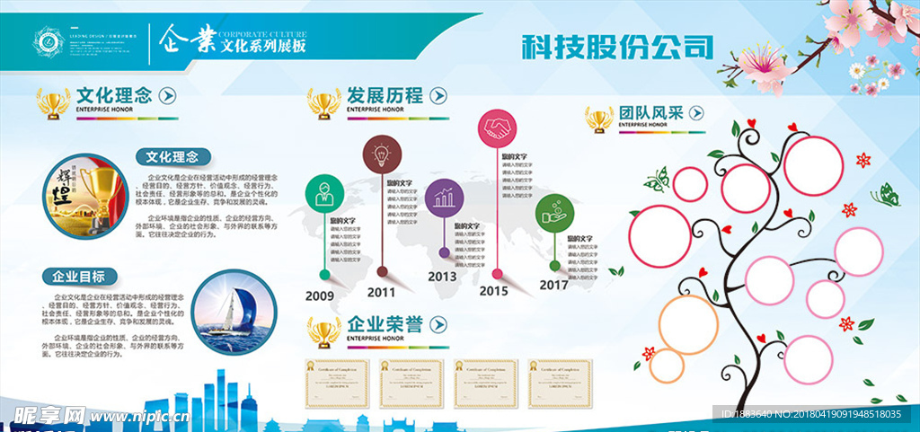 大气企业文化墙员工风采展示照片