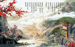 迎客松水墨中式背景墙