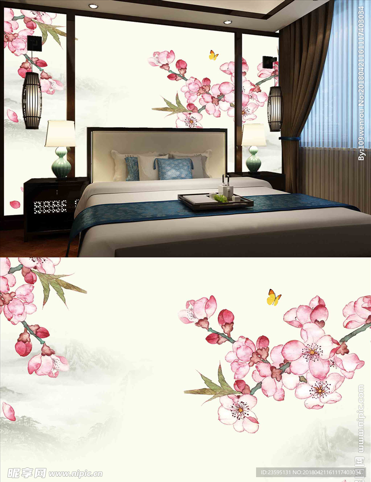 现代桃花电视背景墙