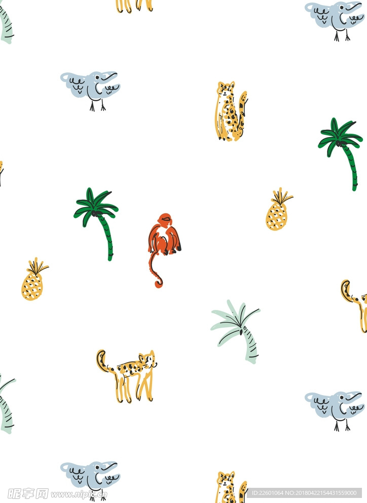 小清新卡通猴子椰子树衬衫印花图