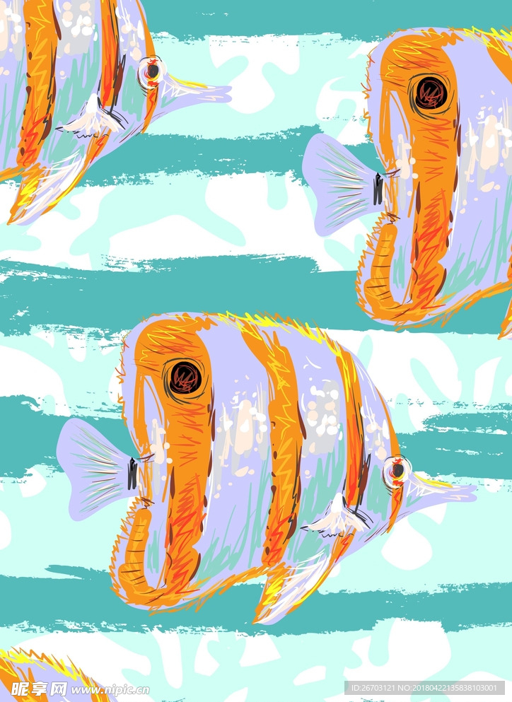 海洋元素鱼类满身印花底纹AI矢