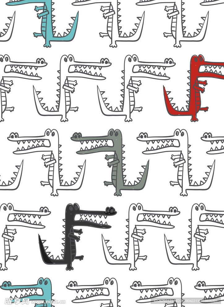 卡通图案卡通动物鳄鱼满身印花图